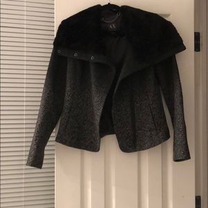 Armani exchange collar fur black and gray jacket